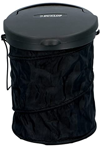 Dunlop Car Waste Bin - Pliable - Ø 16 cm - avec Couvercle - pour Tableau de Bord ou Sol
