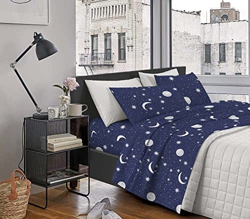 IlGruppone Passione Casa Completo Letto Lenzuola Matrimoniale,100% Cotone, Set letto, Lenzuolo Sopra, Sotto e Federe 2 Piazze - Fiorellini blu (Moon)