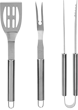 RUECAB - Ensembles d'ustensiles pour Barbecue - Lot de 3 ustensiles en INOX pour Barbecue/plancha - Composition : 1 fouchette, 1 spatule, 1 Pince - Longueur : 40cm