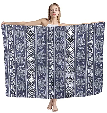 COEQINE Damen Mädchen Schal Wraps Strand Sarong Wrap Schwimmen Pareo Sarongs Cover Ups Badeanzug Bikini Wickelrock, Tribal Elefant, onesize