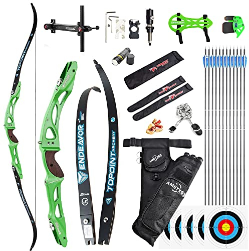 SHARROW Bogenschießen Takedown Recurve Bogen und Pfeile Set ILF Wurfarme und Riser 66/68/70 Zoll Erwachsene Wettbewerb Bogen Recurvebogen Sportbogen Jagdbogen 28-44lbs (68/30lbs, Grün)