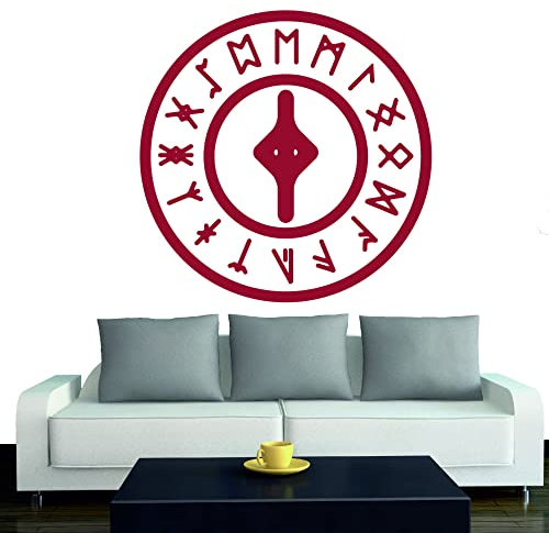 INDIGOS UG - Wandtattoo Wohnzimmer - Wandaufkleber Wikinger - Viking - I - nordisch - Mythologie - 96x96 cm - Dunkelrot - Aufkleber Kinderzimmer Schlafzimmer Küche Badezimmer Büro Dekoration