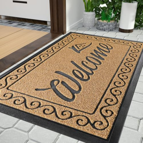 Yimobra welcome door mat, Heavy Duty Sturdy Front Mats for Home Entrance Outdoor Indoor,Non Slip Backing, Exterior Mats for Outside Patio Porch Farmhouse, 75 x 43 cm, Yellow