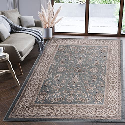 Mazovia Groß Teppich Flur 200x300cm Blau Klassisch Weich Pflegeleicht | Teppich für Eingangsbereich Küche Büro Wohnzimmer Schlafzimmer Fußbodenheizungsgeeignet Reinigungsmittelbeständig Mittelflor