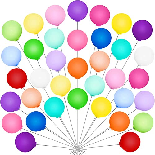 36Pcs Tortendeko Balloon, Colorful Balloon Cake Toppers, 18Colors Mini Cupcake Decorations for Baby Showers, Birthday Parties and Weddings