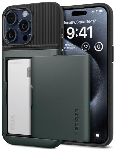 Spigen Slim Armor CS Hülle kompatibel mit iPhone 15 Pro, Abyss Green