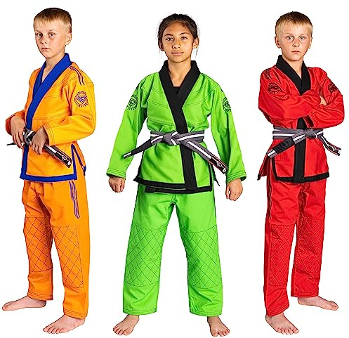 KO Sports Gear Gi Uniform Set Kids BJJ Jiu Jitsu Gi Kimono and Pants Preshrunk, Green, M2