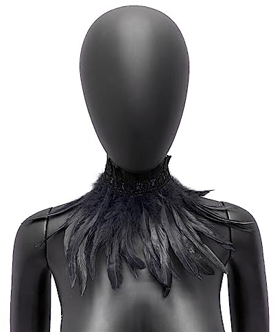 LICHENGTAI Gothic Halskette mit natürlichen Federn Halsband, Schwarzer Gothic Victorian natürlicher Feder Umhang Cape Poncho Damen Feder Halsband Kragen Schwarz Choker Kropfband Anhänger Kette