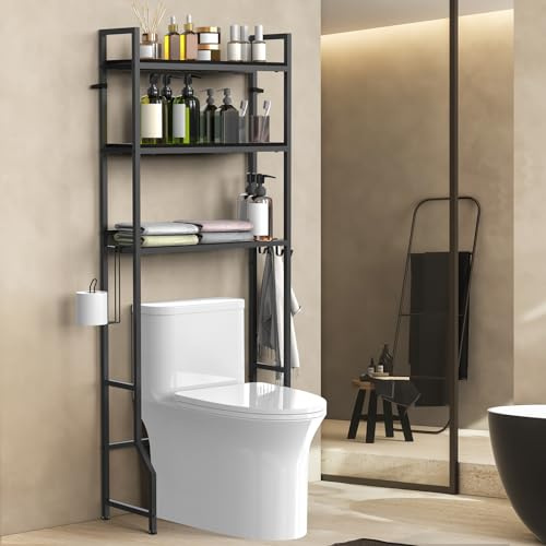 Waschmaschinenregal，Toilettenregal, 3-stöckiges Badregal，Aufbewahrung über der Toilette，Holz WC Regal, Toilettenschrank freistehend，Hochschrank, platzsparendes Regal über die Toilette, 65x20x161.5