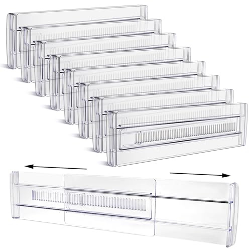 Yafe 8 Pack Adjustable Drawer Dividers Organiser 11.8-19.7 Transparent
