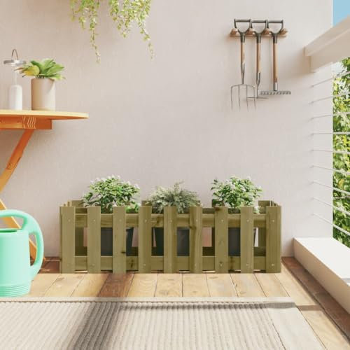 ZEYUAN Hochbeet Lattenzaun-Design 100x30x30 cm Kiefernholz Imprägniert, Palettenrahmen, Hochteich, Gemüsebeet, Kräuterregal Balkon, Blumenbeet, Kräuterspirale, Tomatenbeet, Pflanzhochbeet - 832476