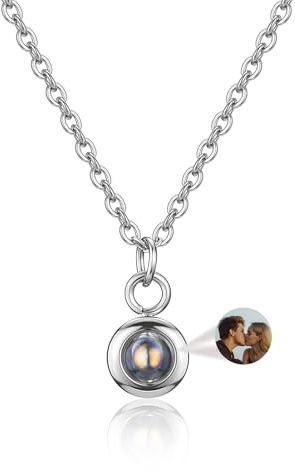 Zysta Personalisierte Halskette mit Bild Projektion Anhänger im Stein mit 100 Sprachen Ich Liebe Dich BFF Pärchen Kette für Damen Mädchen