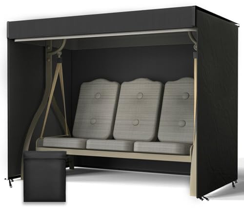 Lohofrnny Funda de Columpio de jardín de 3 plazas, Paño Oxford 600D Anti UV Impermeable Antipolvo, Funda Grande para Hamaca de jardín al Aire Libre con Cremalleras (Negro, 220x135x170cm)