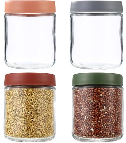 4 Pack Overnight Oats Gläser, 500ml Einmachgläser mit Schraubdeckel, Schraubgläser mit Deckel, Geeignet zur Aufbewahrung von Haferflocken, Joghurt, Salatdressing, Kaffeebohnen, Gewürzen(500ML-4pack)