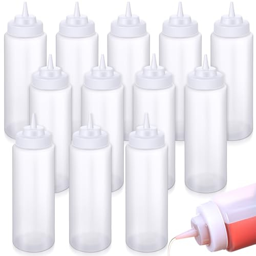 Singhoow 10 Pcs 32 oz Squeeze Bottle Large Plastic Wide Mouth Squeeze Bottles for Condiment Sauces Chocolate Ketchup Mustard BBQ Grill Restaurant (Clear)