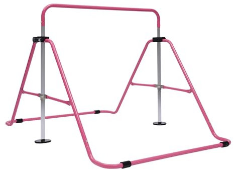 Qussse Gymnastik Turnreck Höhenverstellbare, Turnstangen Reckstange Gymnastik Kinder Garten Reck für Kinder 3-6 Jahre bis 150KG (Rosa)
