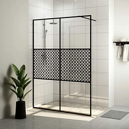 IKAYAA Mampara Ducha Fija 140x195 cm - Mamparas de Ducha Transparentes - Mamparas de Ducha Fija con Cristal Templado 5 mm - Mampara Fija Vidrio ESG Transparente y Negro