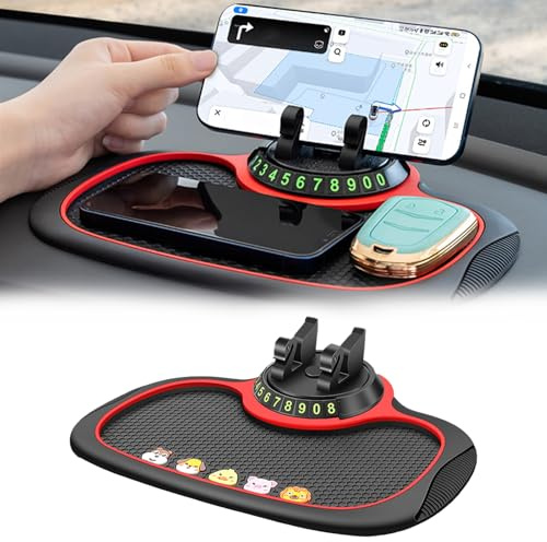 VBGURR Accessoires de tableau de bord multifonction, tapis antidérapant pour tableau de bord de voiture avec support de téléphone portable rotatif à 360 ° pour téléphones, clés, gadgets