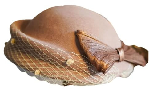WDCDYQDH Bezaubernder Damenhut aus Wollfilz mit Schleife und Schleier, Fedora-Hut für Veranstaltungen, Teepartys, Hochzeiten (Khaki, Einheitsgröße)