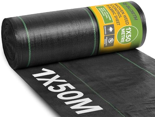 BLOSTM Woven Weed Control Membrane - Garden Membrane Weed Control Heavy Duty for Gravel or Grass Underlay, UV Stabilised Ground Cover Membrane for Garden, Landscaping Weed Barrier Fabric - 1m x 50m