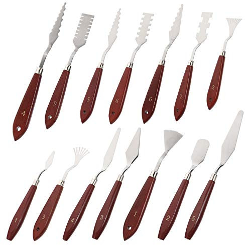 NUOBESTY Juego de Espátulas para Mezclar 14 Piezas Herramientas para Pintar al Óleo Únicas para Pinturas Acrílicas al Óleo Y Cerámica