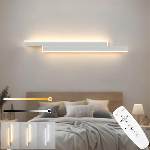 niuniaj 20W Wandleuchte LED Innen Dimmbar 80CM Wandlampe mit Fernbedienung | 10% - 100%,3000K-6000K,Longue Wandbeleuchtung,Moderne Wandlicht für Schlafzimmer Korridor Wohnzimmer Treppe Küche,Weiß