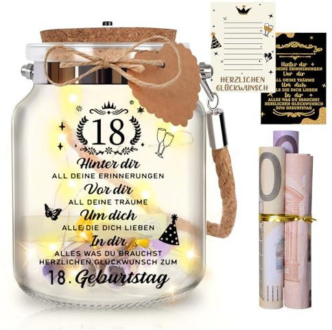 Sunwuun Geschenke zum 18 Geburtstag Mädchen Junge,LED Flaschenlicht Geldgeschenke Geburtstag 18.Geburtstag Geldgeschenke Verpackung,18.Geburtstag Tischdekoration Flasche Lichter Geschenkideen.