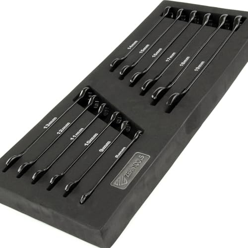 ZEHN Tools 12pc Black Combination Spanners Set in Foam Tray for Tools Boxes
