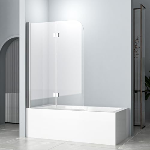 Duschwand für Badewanne 100x120 cm, 2-teilig Faltbar Badewannenfaltwand 6mm ESG Glas Beschichtung Duschtrennwand NANO einfach-Reinigung Beschichtung