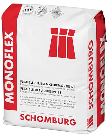 SCHOMBURG Monoflex - mineralischer & flexibler Fliesenkleber, hohe Ergiebigkeit, geeignet für beheizte & unbeheizte Untergründe, Wand, Boden, Innen- & Außenbereich – 5 kg