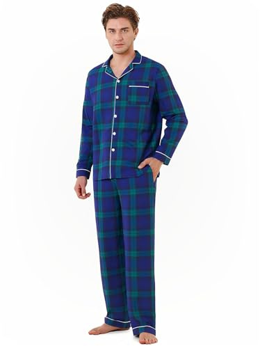 Loveternal Pijama largo para hombre de dos piezas, pijama para hombre de invierno a cuadros, pijamas ultrasuaves de manga larga, parte superior suave, pantalones de pijama suaves con bolsillo