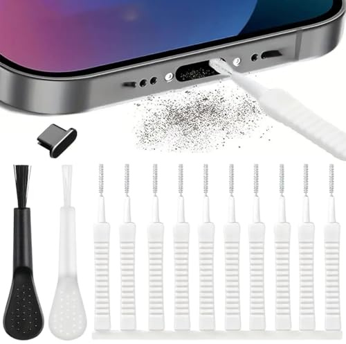 MIRKUZI Set de limpieza para teléfono móvil tipo C de 13 piezas, juego de cepillos para limpiar el puerto del teléfono, tapón metálico para polvo, cepillo para limpiar el altavoz del teléfono