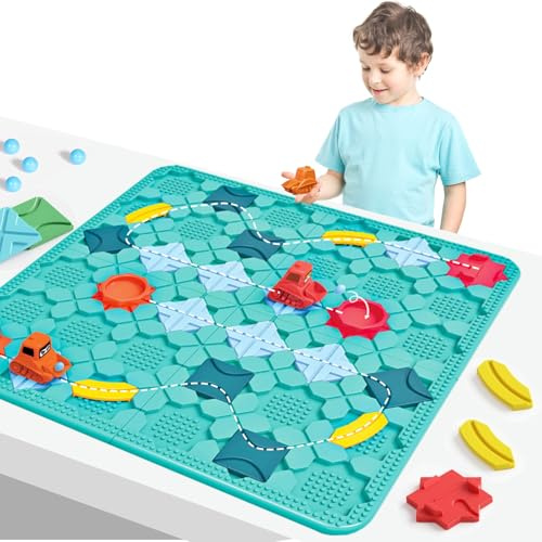 Logischer Straßenbauer für Kinder, Großen Spielbrett Labyrinth Puzzle Logikspiel mit Rückzugbagger, Montessori Spielzeug für 4-8 Jahre, Kinderlogikspielzeuge Geschenke (206 Ebene)