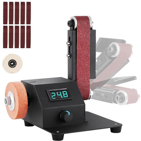 Mini lijadora de Banda eléctrica de 350 W, lijadora de Banco pequeña para Bricolaje, ángulo Ajustable de 0 a 90°, Amoladora de Banco de Banda de Velocidad Variable, Avan