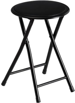 DRW Taburete Plegable de Metal y PVC en Negro