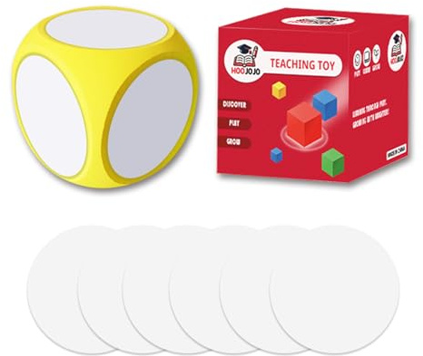 HOOJOJO Würfel zum Beschriften Leere Würfel DIY Spielwürfel Buchstaben Spiel 10 cm WürfelGroß Wiederverwendbarer Schaumstoffwürfel Lehrerbedarf (Gelb)