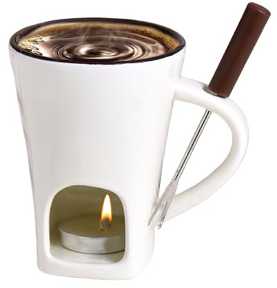 Keramike Schokofondue Tasse | 400 Ml Tasse Mit Teelicht Schokolade | Butter Schokoladen Pot Mit Gabeln | Schokobrunnen | Home Teelicht Kerzen Fondue Set | Küchenutensilien Für Nachtisch Picknick