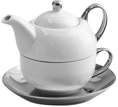 Fegtrtyoa Juego de Té Individual: Tetera de Cerámica de 450 Ml y de Café de 350 Ml con Asa y Platillo.