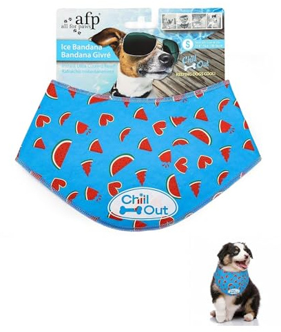 ALL FOR PAWS Cooling Bandana for Dogs, Dog Cooling Collar & Neck Wrap, Ice Dog Bandanas for Small Dogs, Blue Chill Out Cooling Collar (S,Neck Girth 11.8-14.4)