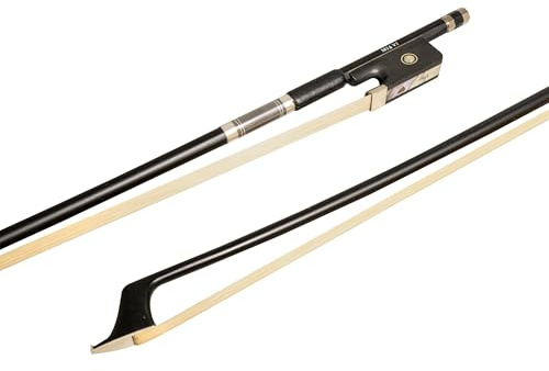MI&VI MIVI Music Klassischer Cellobogen aus Kohlefaser (Größe 3/4) in Schwarz mit Ebenholz-Frosch und achteckiger Silberhalterung, gut ausbalanciert, echtes mongolisches Pferdehaar, von MIVI Music