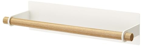 Yamazaki 2567 TOSCA Magnetischer Küchenrollenhalter, weiß, Stahl / Holz, minimalistisch, 32 x 8.5 x 6 cm