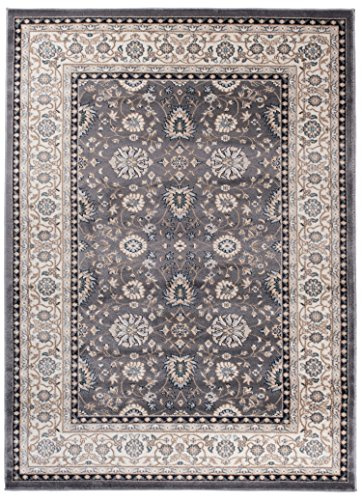 Carpeto Rugs Traditioneller Klassischer Teppich für Ihre Wohnzimmer - Grau Beige - Perser Orientalisches Ziegler Muster - Blumen Ornamente - Top Qualität Pflegeleicht AYLA 180 x 250 cm Groß