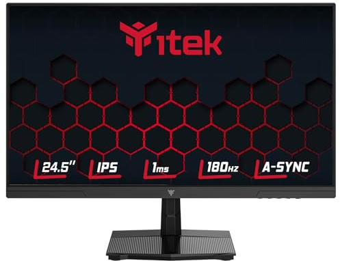Itek Moniteur GGF - 24,5 Plat, 1920x1080 FHD, Panneau VA 260 Hz, Réponse 1 ms, Connexions HDMI et DP, HDR, Adaptive Sync, éclairage RGB arrière