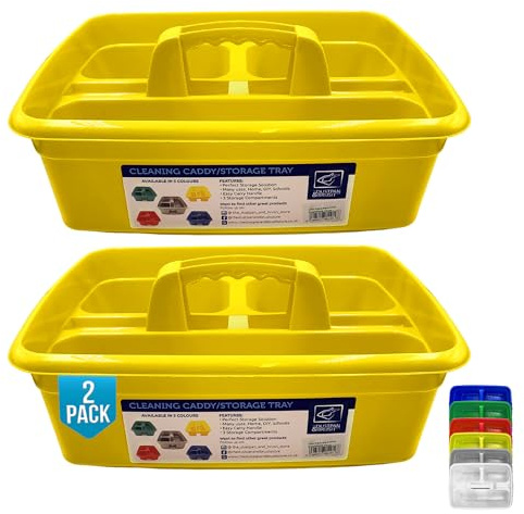 Cleaning Caddy Tray Box Housekeeping Cleaners Tote Tray Basket with Handle Carry Grips - Ideal Under Sink Kitchen Storage Caddy for Cleaning Products Cleaners Carrier Tool Organiser (Yellow 2 Pack)