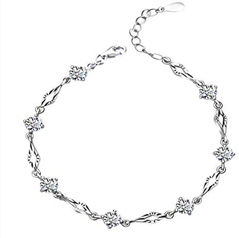 XINGYU Armband Frauen Silber 925 Herz, Rosegold Leder mit Gravur fossil Anker Metall Damen schwarz Armbänder Schmuck Mode Frau weißgold rhodiniert Perlen Armreif Edelstahl Armband, Silver