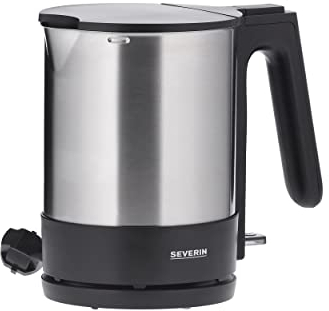 SEVERIN Wasserkocher, kompakt und leistungsstark, Edelstahl gebürstet, schwarz, Kunststoff, 1,7 L, 2.200 W, WK 3409
