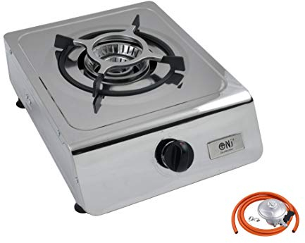 NJ-100 Portable Camping Single Burner Gas Stove Stainless Steel Outdoor LPG Cooker 4.0kW (Butane 21mm Clip-on)