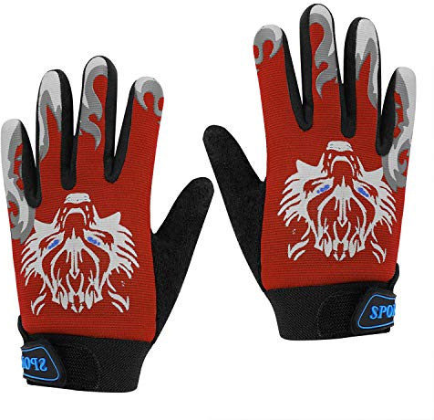 Kid’s Cycling Gloves Non-skid Full Fingers Gloves for Kids 5-10 Years Old Boys Girls Warm Sports Mitten Gloves for Cycling Skiing Running Biking (red)