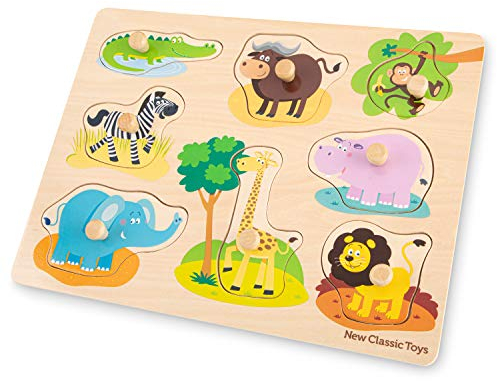 New Classic Toys 10431 Peg Puzzle-Safari-8 Pieces-FSC 100%-Certified Wood