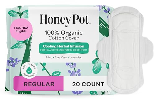 The Honey Pot Company, Organic Regular Herbal-Infused Pads with Wings, 20 Count